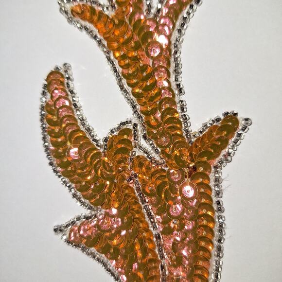 Iridescent orange sequin applique pair leaf design NWOT - Picture 4 of 5
